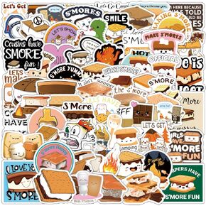 65Pcs Smores Stickers Pack,Cartoon Aesthetic Vinyl Waterproof Sticker Decals for Water Bottle,Laptop,Phone,Skateboard,Scrapbooking,Bumper Decor for Kids Teens Adults Fans for Party Supply Decor