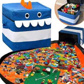 XXL Toy Storage Organizer & Play Mat - Storage Bag/Box for Kids, Boys, Girls, Nursery, Playroom - Basket for Building Bricks/Blocks - Collapsible Fabric Cube Bin, 15"x15"x15"