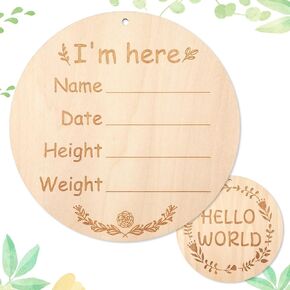 Baby Announcement Sign, Double Sided Label Wooden Baby Announcement Sign Hello World Newborn Sign Baby Nursery Name Sign for Birth Announcement Sign Baby Gift Set