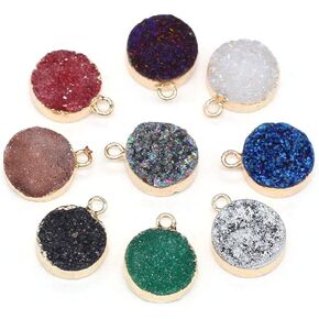 3Pcs Natural Druzy Agate Pendants Round Shape Charms Pendants for Necklace Bracelet Jewelry Making