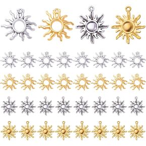 Aylifu 40pcs Craft Supplies Sun Charms Pendants Tibetan Alloy Vintage Celestial Pendant Sun Bead Charms for DIY Necklace Earrings Bracelet Jewelry Making Decorations, 2 Styles, 2 Colors
