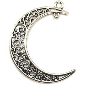 10 Antique Silver Plated Moon Charms Crescent Moon 41x30mm Charm (NS936)