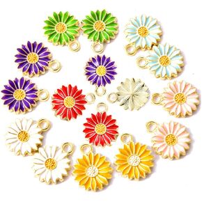 50 Pack Sunflower Enamel Charms Gold Tone Flower Pendants Beads for Jewelry Making DIY Earring Necklace Bracelets Accessories Wine Charms(Multi)