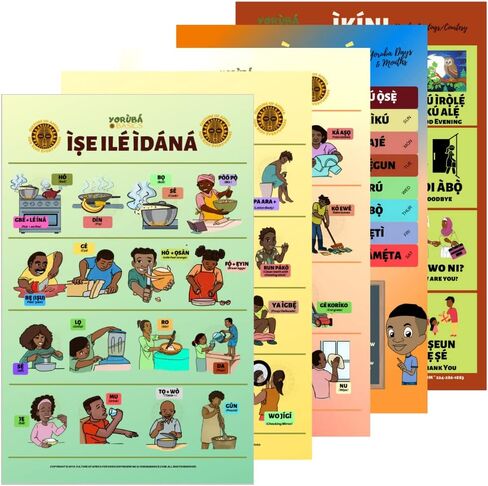 Yoruba Language Verb Educational Posters - Classroom Banner for Teaching & Learning - Kitchen Verbs, Chore Verbs, Cooking Verbs, Days & Months and Greetings (Pack of 5-11x17 inch) in Saudi Arabia