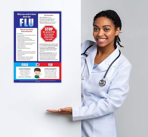 Flu Prevention Poster - Laminated, 12 x 18 inches - Flu vs Cold Chart - School Nurse Office Decorations - Workplace Safety Poster in Saudi Arabia