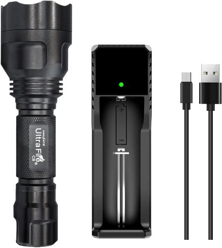ULTRAFIRE C8 مصباح يدوي صغير LED أحادي الوضع 1000 مصباح يدوي تكتيكي عالي التجويف مع شاحن وUFB18، للطوارئ والتخييم والحمل اليومي EDC ضوء فلاش محمول in Saudi Arabia