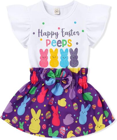 طفل رضيع فتاة عيد الفصح الزي الأرنب نمط تي شيرت أعلى تنورة أرنب سعيد عيد الفصح الملابس مجموعات in Kuwait