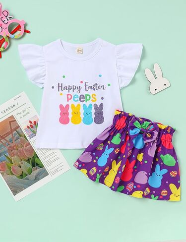 طفل رضيع فتاة عيد الفصح الزي الأرنب نمط تي شيرت أعلى تنورة أرنب سعيد عيد الفصح الملابس مجموعات in Kuwait