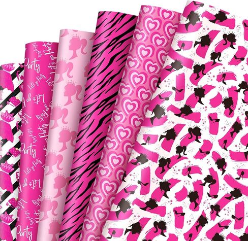 Whaline 12 Sheets Girls Princess Wrapping Paper Valentine's Day Pink Girl Wrapping Paper Hearts Princess Hot Pink Folded Gift Wrap Paper for Wedding Birthday Baby Shower Party, 19.7 x 27.6 Inch in Saudi Arabia