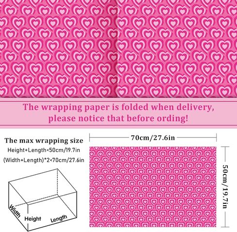 Whaline 12 Sheets Girls Princess Wrapping Paper Valentine's Day Pink Girl Wrapping Paper Hearts Princess Hot Pink Folded Gift Wrap Paper for Wedding Birthday Baby Shower Party, 19.7 x 27.6 Inch in Saudi Arabia