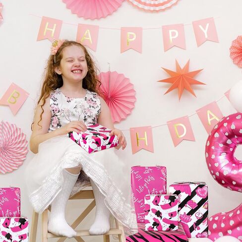 Whaline 12 Sheets Girls Princess Wrapping Paper Valentine's Day Pink Girl Wrapping Paper Hearts Princess Hot Pink Folded Gift Wrap Paper for Wedding Birthday Baby Shower Party, 19.7 x 27.6 Inch in Saudi Arabia