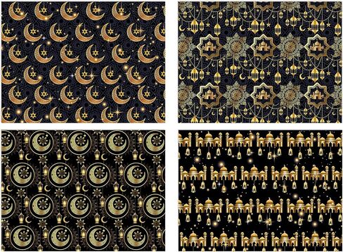 12 قطعة من ورق تغليف هدايا عيد مبارك، 4 تصميمات ورق تغليف هدايا رمضان عيد الفطر ورق حرفي مسطح مطوي للعطلات الإسلامية لتغليف هدايا عيد الميلاد، 20 × 27 بوصة (أ) in Kuwait