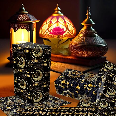 12 قطعة من ورق تغليف هدايا عيد مبارك، 4 تصميمات ورق تغليف هدايا رمضان عيد الفطر ورق حرفي مسطح مطوي للعطلات الإسلامية لتغليف هدايا عيد الميلاد، 20 × 27 بوصة (أ) in Kuwait