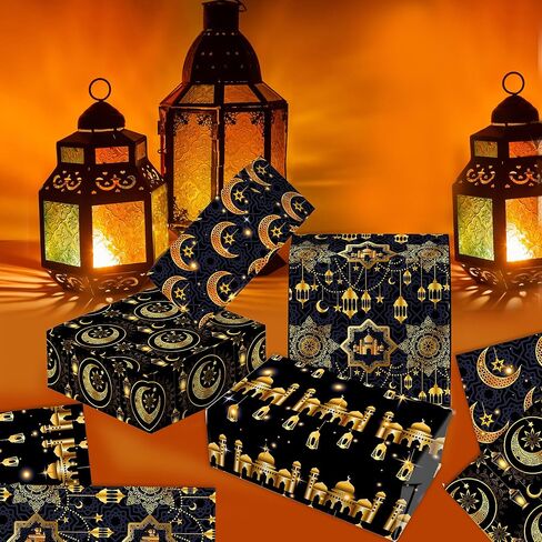 12 قطعة من ورق تغليف هدايا عيد مبارك، 4 تصميمات ورق تغليف هدايا رمضان عيد الفطر ورق حرفي مسطح مطوي للعطلات الإسلامية لتغليف هدايا عيد الميلاد، 20 × 27 بوصة (أ) in Kuwait