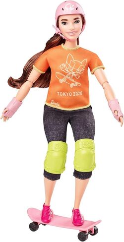 Barbie Olympic Games Tokyo 2020 Skateboarder Doll with Uniform, Tokyo 2020 Jacket, Medal, Skateboard, Wrist and Kneepads for Ages 3 and Up in Saudi Arabia