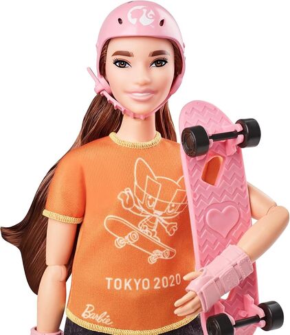 Barbie Olympic Games Tokyo 2020 Skateboarder Doll with Uniform, Tokyo 2020 Jacket, Medal, Skateboard, Wrist and Kneepads for Ages 3 and Up in Saudi Arabia