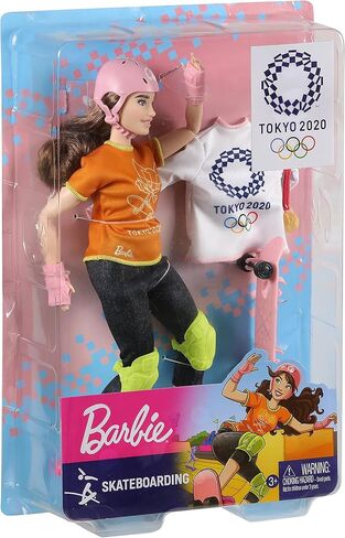 Barbie Olympic Games Tokyo 2020 Skateboarder Doll with Uniform, Tokyo 2020 Jacket, Medal, Skateboard, Wrist and Kneepads for Ages 3 and Up in Saudi Arabia