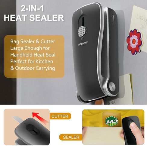 سدادة الأكياس الصغيرة، مانع تسرب الأكياس الحرارية القابلة لإعادة الشحن عبر USB، 2 في 1 مانع تسرب الأكياس المحمولة مع قطاعة للأكياس البلاستيكية والوجبات الخفيفة وتخزين الطعام in Kuwait