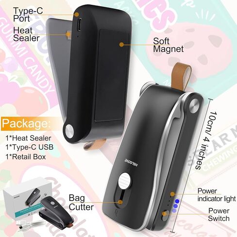 سدادة الأكياس الصغيرة، مانع تسرب الأكياس الحرارية القابلة لإعادة الشحن عبر USB، 2 في 1 مانع تسرب الأكياس المحمولة مع قطاعة للأكياس البلاستيكية والوجبات الخفيفة وتخزين الطعام in Kuwait