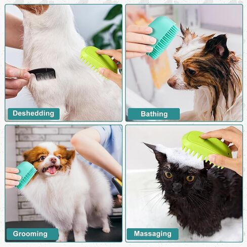 Jspupifip 2 Pack Dog Bath Brush, Soft Silicone Shampoo Dispenser Brush Rubber Scrubber Pet Massage Comb Shower Grooming Shedding Washing Soap Brush for Long Short Haired Dogs Cats (2PCS Green) in Saudi Arabia