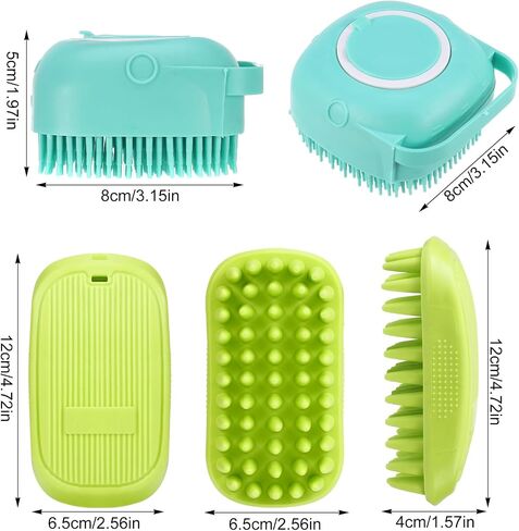 Jspupifip 2 Pack Dog Bath Brush, Soft Silicone Shampoo Dispenser Brush Rubber Scrubber Pet Massage Comb Shower Grooming Shedding Washing Soap Brush for Long Short Haired Dogs Cats (2PCS Green) in Saudi Arabia