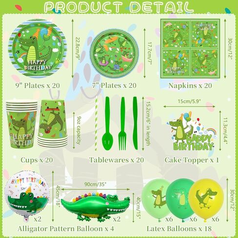 ديكورات حفلات أعياد الميلاد من Obussgar Crocodiles - لوازم حفلات التماسيح بما في ذلك اللافتة والأطباق والأكواب والمناديل ومفارش المائدة والبالونات لديكورات حفلات التماسيح - تكفي 20 شخصًا (ب) in Kuwait