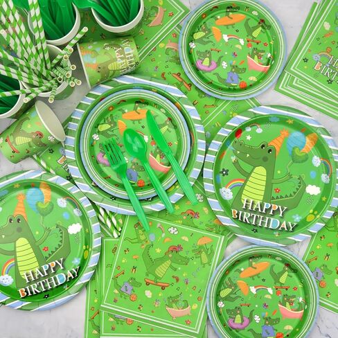 ديكورات حفلات أعياد الميلاد من Obussgar Crocodiles - لوازم حفلات التماسيح بما في ذلك اللافتة والأطباق والأكواب والمناديل ومفارش المائدة والبالونات لديكورات حفلات التماسيح - تكفي 20 شخصًا (ب) in Kuwait