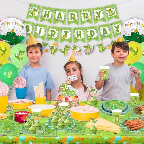 ديكورات حفلات أعياد الميلاد من Obussgar Crocodiles - لوازم حفلات التماسيح بما في ذلك اللافتة والأطباق والأكواب والمناديل ومفارش المائدة والبالونات لديكورات حفلات التماسيح - تكفي 20 شخصًا (ب) in Kuwait