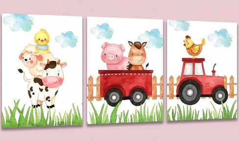 Wall Art Wall Décor Prints Farm Animals Nursery Décor Posters for Room Aesthetic Watercolor Farm Baby Nursery Prints Farmhouse Artwork for Bedroom Living Room Kids Room, Set of 3 Unframed, 8 x 10 Inch in Kuwait