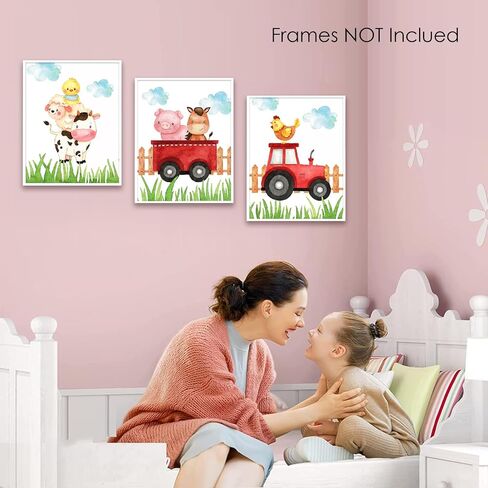 Wall Art Wall Décor Prints Farm Animals Nursery Décor Posters for Room Aesthetic Watercolor Farm Baby Nursery Prints Farmhouse Artwork for Bedroom Living Room Kids Room, Set of 3 Unframed, 8 x 10 Inch in Kuwait