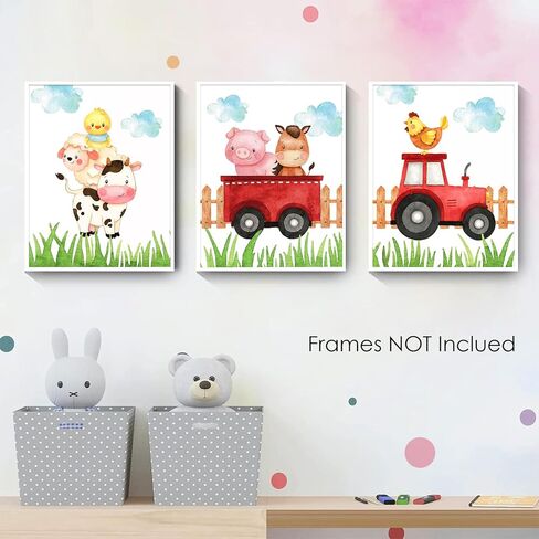 Wall Art Wall Décor Prints Farm Animals Nursery Décor Posters for Room Aesthetic Watercolor Farm Baby Nursery Prints Farmhouse Artwork for Bedroom Living Room Kids Room, Set of 3 Unframed, 8 x 10 Inch in Kuwait