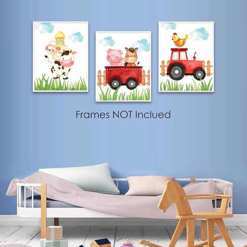 Wall Art Wall Décor Prints Farm Animals Nursery Décor Posters for Room Aesthetic Watercolor Farm Baby Nursery Prints Farmhouse Artwork for Bedroom Living Room Kids Room, Set of 3 Unframed, 8 x 10 Inch in Kuwait