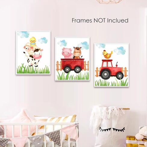 Wall Art Wall Décor Prints Farm Animals Nursery Décor Posters for Room Aesthetic Watercolor Farm Baby Nursery Prints Farmhouse Artwork for Bedroom Living Room Kids Room, Set of 3 Unframed, 8 x 10 Inch in Kuwait
