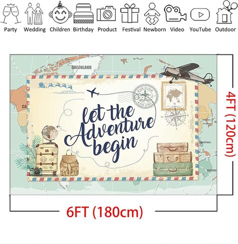 Mocsicka Adventure Awaits Backdrop World Map Let The Adventure Begin Baby Shower Party Decorations Photo Backdrops Global Travel Airplane Birthday Bridal Shower Photography Background (7x5ft) in Kuwait