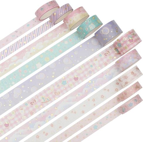 YUBX Creative Washi Tape Set 10 Rolls Gold Foil Print Decorative Masking Tapes for Arts, DIY Crafts, Journals, Planners, Scrapbook, Wrapping (Cute Sweety) in Saudi Arabia