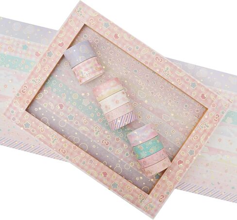 YUBX Creative Washi Tape Set 10 Rolls Gold Foil Print Decorative Masking Tapes for Arts, DIY Crafts, Journals, Planners, Scrapbook, Wrapping (Cute Sweety) in Saudi Arabia