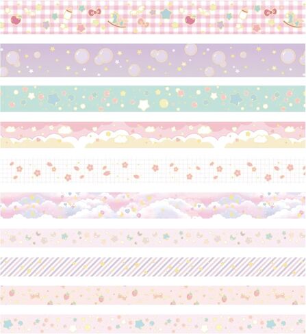 YUBX Creative Washi Tape Set 10 Rolls Gold Foil Print Decorative Masking Tapes for Arts, DIY Crafts, Journals, Planners, Scrapbook, Wrapping (Cute Sweety) in Saudi Arabia