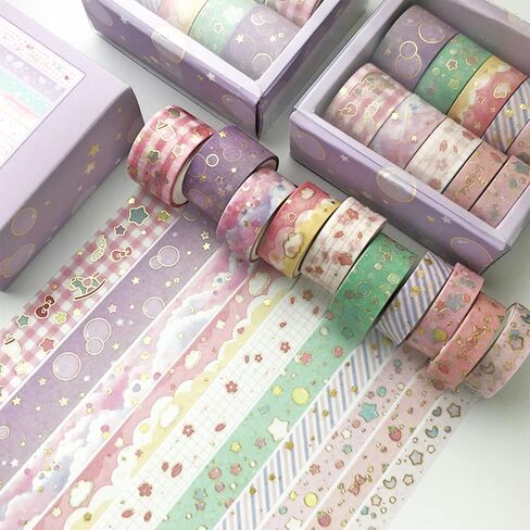 YUBX Creative Washi Tape Set 10 Rolls Gold Foil Print Decorative Masking Tapes for Arts, DIY Crafts, Journals, Planners, Scrapbook, Wrapping (Cute Sweety) in Saudi Arabia