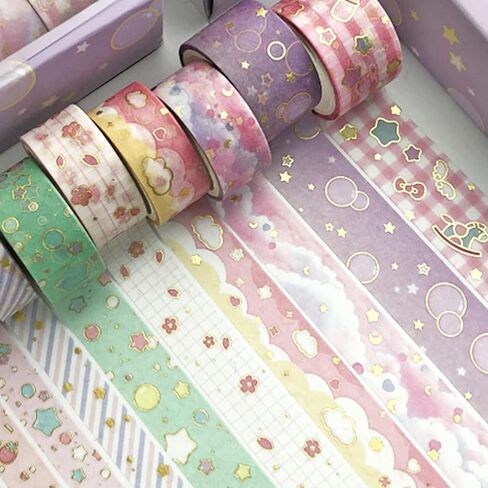 YUBX Creative Washi Tape Set 10 Rolls Gold Foil Print Decorative Masking Tapes for Arts, DIY Crafts, Journals, Planners, Scrapbook, Wrapping (Cute Sweety) in Saudi Arabia