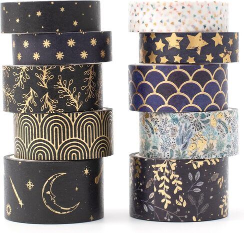 YUBX Creative Washi Tape Set 10 Rolls Gold Foil Print Decorative Masking Tapes for Arts, DIY Crafts, Journals, Planners, Scrapbook, Wrapping (Cute Sweety) in Saudi Arabia