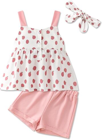 oklady Toddler Girl Clothes Cute Sleeveless Printed Top Casual Shorts Set Summer Outfits for Girls 3Pcs Clothing Sets in Kuwait