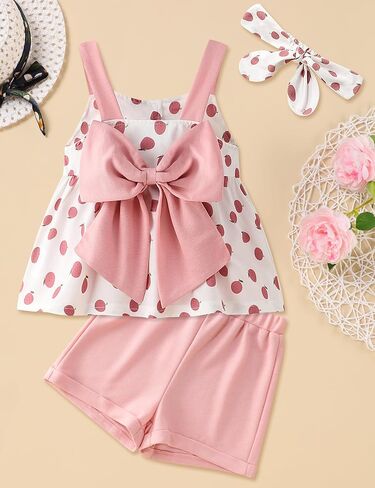 oklady Toddler Girl Clothes Cute Sleeveless Printed Top Casual Shorts Set Summer Outfits for Girls 3Pcs Clothing Sets in Kuwait