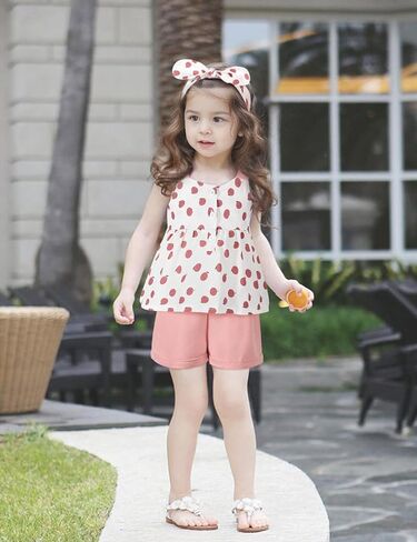 oklady Toddler Girl Clothes Cute Sleeveless Printed Top Casual Shorts Set Summer Outfits for Girls 3Pcs Clothing Sets in Kuwait