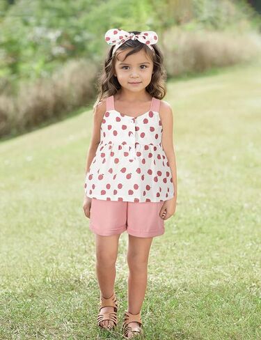 oklady Toddler Girl Clothes Cute Sleeveless Printed Top Casual Shorts Set Summer Outfits for Girls 3Pcs Clothing Sets in Kuwait