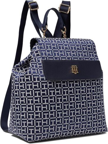 حقيبة ظهر Tommy Hilfiger Camilla II Flap-Square Monogram Jacquard Navy/White One Size in Saudi Arabia