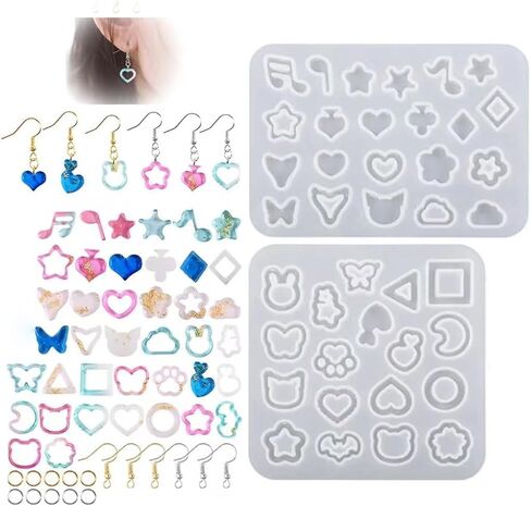 Resin Moulds Silicone Earring Kit, Silicone Pendant Molds for Necklace Bracelet Charms DIY Crafting Epoxy Resin Casting Moulds Resin Jewellery Making Kit Moulds with Earring Hooks 2pcs in Kuwait