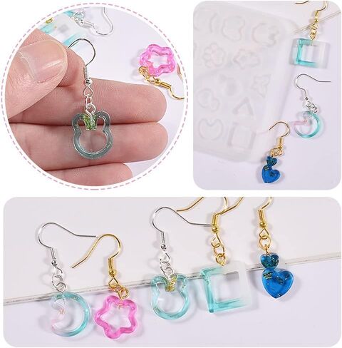 Resin Moulds Silicone Earring Kit, Silicone Pendant Molds for Necklace Bracelet Charms DIY Crafting Epoxy Resin Casting Moulds Resin Jewellery Making Kit Moulds with Earring Hooks 2pcs in Kuwait