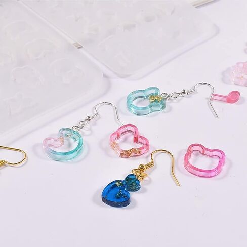 Resin Moulds Silicone Earring Kit, Silicone Pendant Molds for Necklace Bracelet Charms DIY Crafting Epoxy Resin Casting Moulds Resin Jewellery Making Kit Moulds with Earring Hooks 2pcs in Kuwait