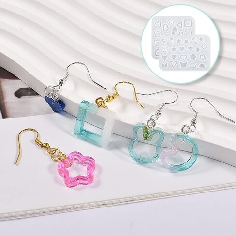 Resin Moulds Silicone Earring Kit, Silicone Pendant Molds for Necklace Bracelet Charms DIY Crafting Epoxy Resin Casting Moulds Resin Jewellery Making Kit Moulds with Earring Hooks 2pcs in Kuwait