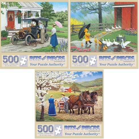 Bits and Pieces - Value Set of (3) 500 Piece Jigsaw Puzzles for Adults - Each Puzzle Measures 18" x 24" - 500 pc That New Car Smell, A Good Day for Ducks, Groundwork Jigsaws by Artist John Sloane in Saudi Arabia
